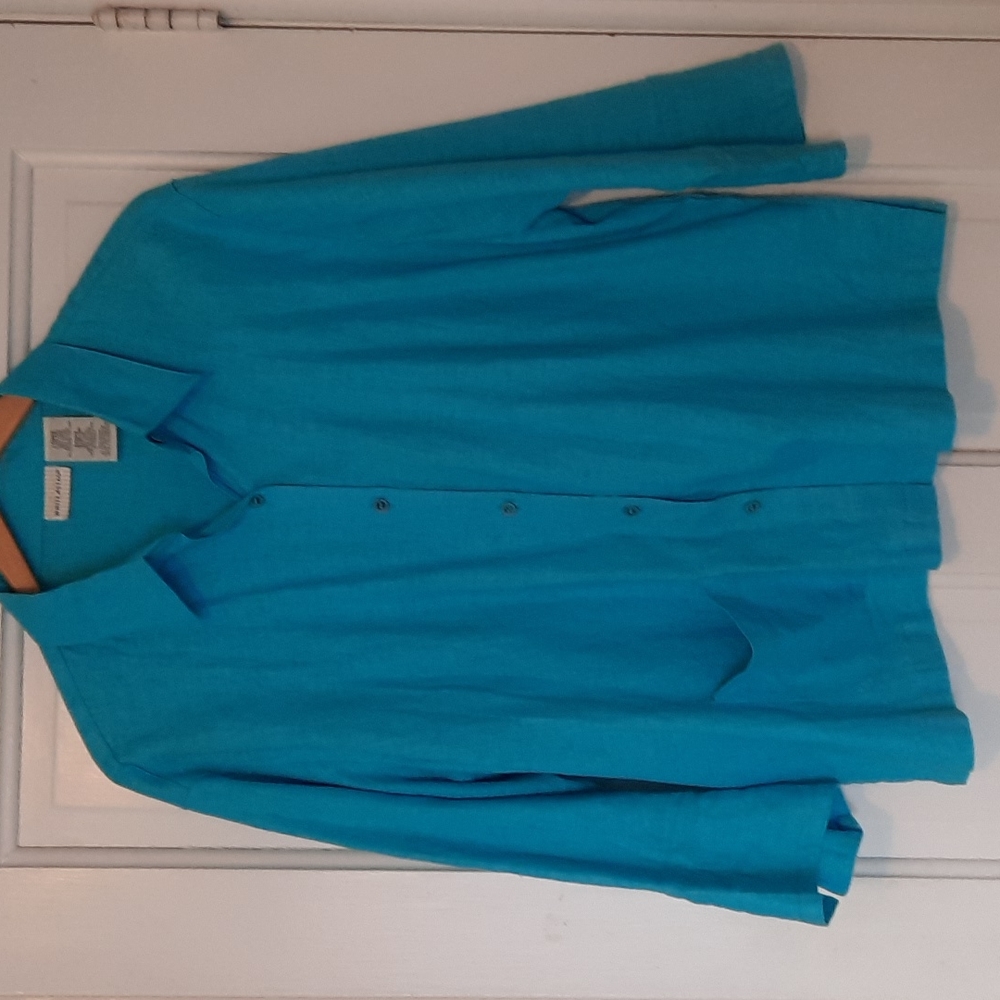 White Stag Linen/Rayon Top 3/4 Sleeve Neptune Blue